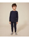 PETIT BATEAU 2x2リブ編み長袖パジャマ プチバトー インナー・ルームウェア パジャマ ネイビー【送料無料】