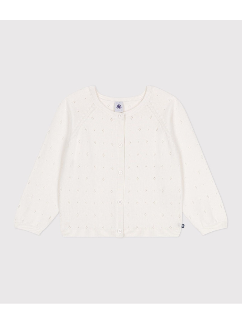 PETIT BATEAU コットンニットカーディガン プチバトー トップス カーディガン ホワイト ピンク【送料無料】