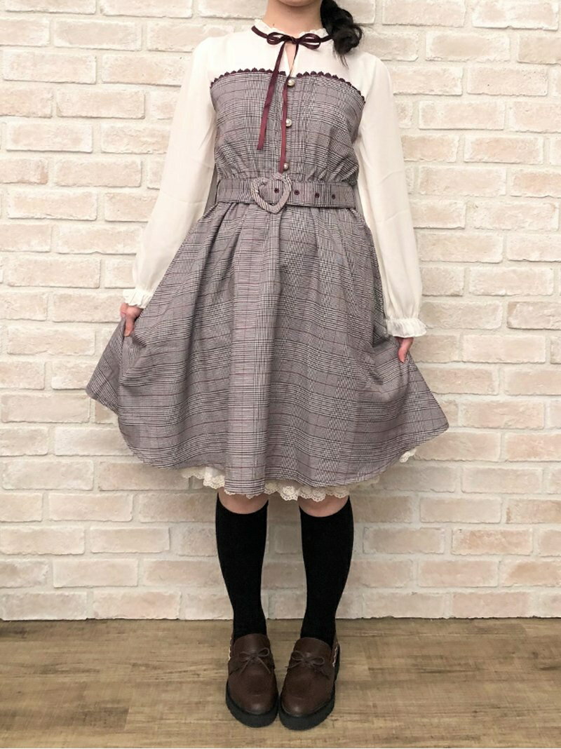 【SALE／20%OFF】axes femme kids (K)ビスチェ切替チェック柄OP アクシーズファム ワンピース キッズワンピース レッド ブラウン【RBA_E】【送料無料】