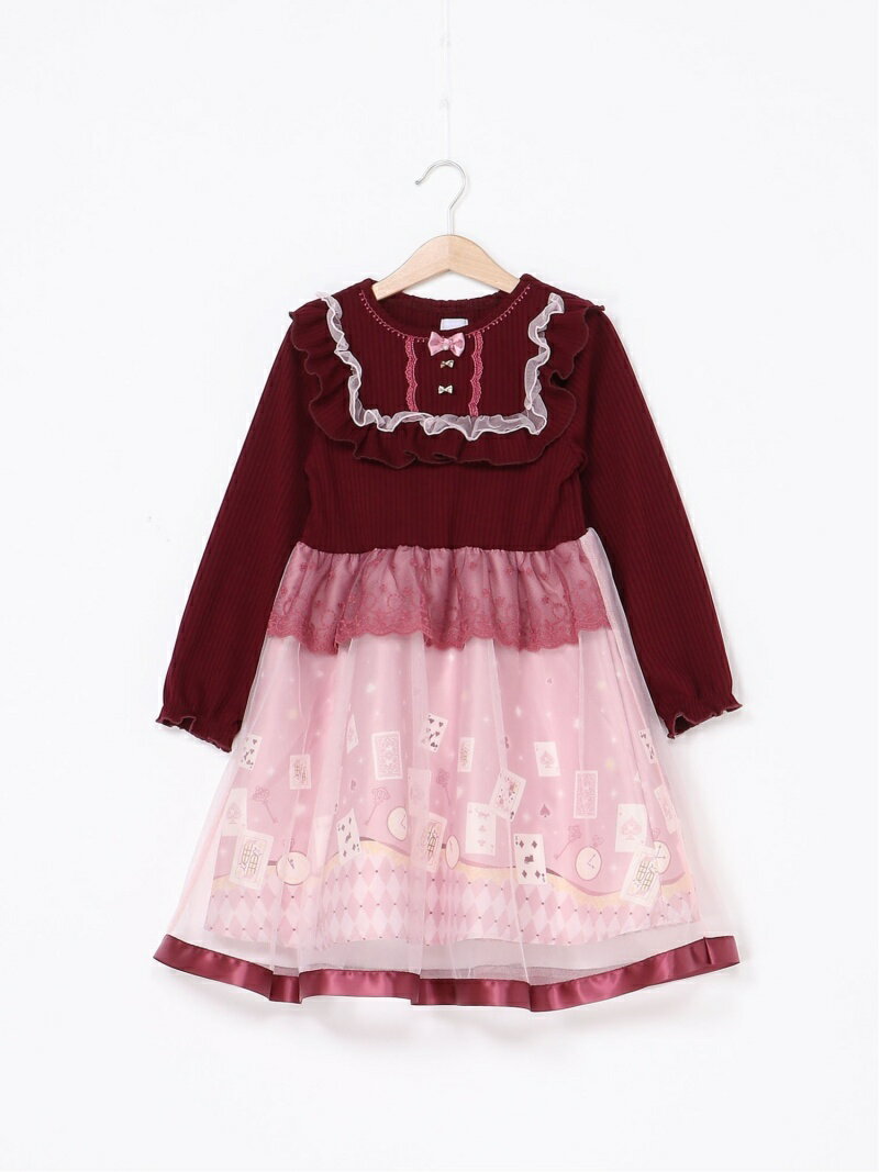 【SALE／50%OFF】axes femme kids (K)トランプ×ネコ柄フリルOP アクシーズファム ワンピース・ドレス その他のワンピース・ドレス レッド ブラック【RBA_E】