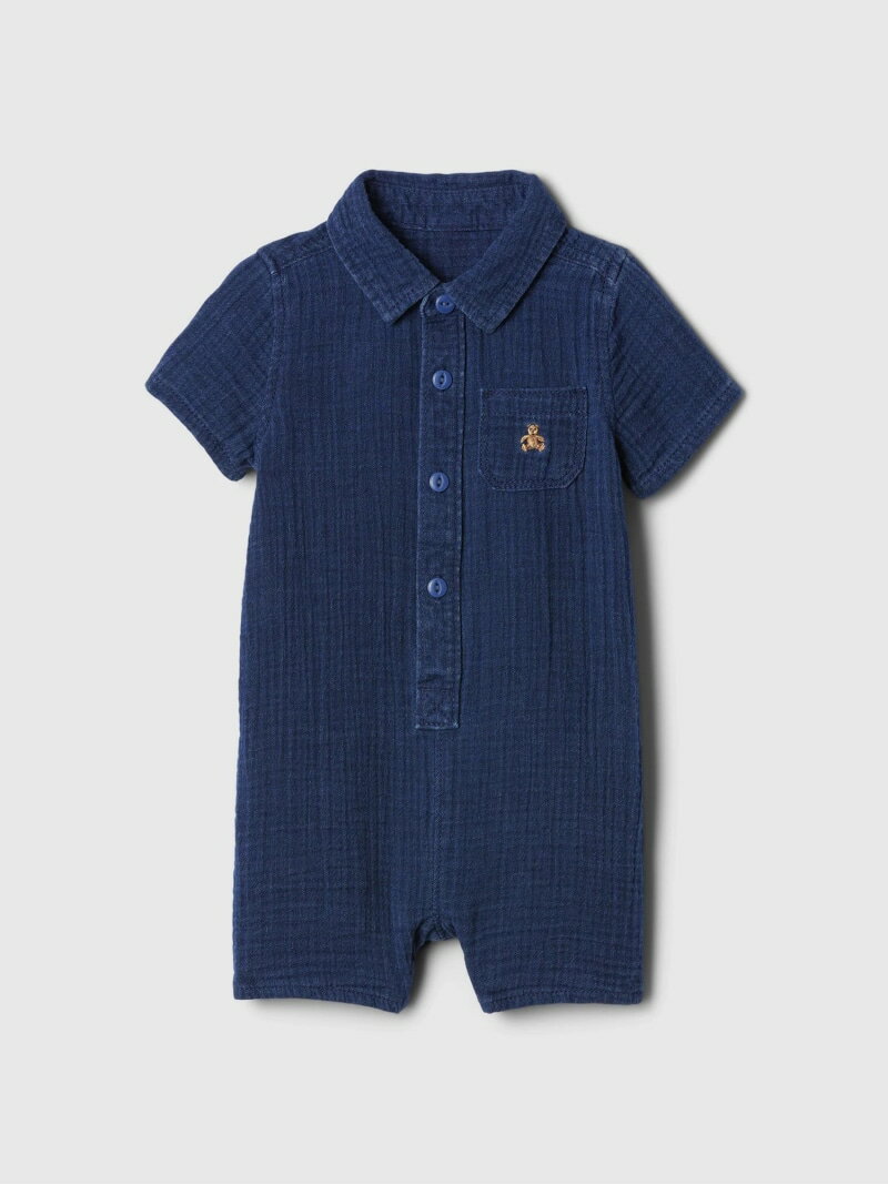 ベビーギャップ　ベビー服 【SALE／40%OFF】GAP (K)クリンクルガーゼ ヘンリー ショートオール (ベビー) ギャップ マタニティウェア・ベビー用品 ロンパース・カバーオール ブルー【RBA_E】