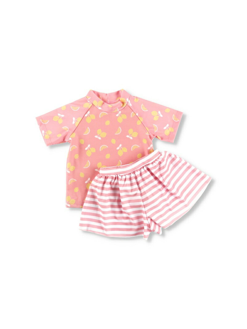 branshes 【水着】レモン柄半袖ラッシュガード*ボーダーキュロットセット ブランシェス 水着・スイムグッズ 水着 ピンク ブルーのサムネイル
