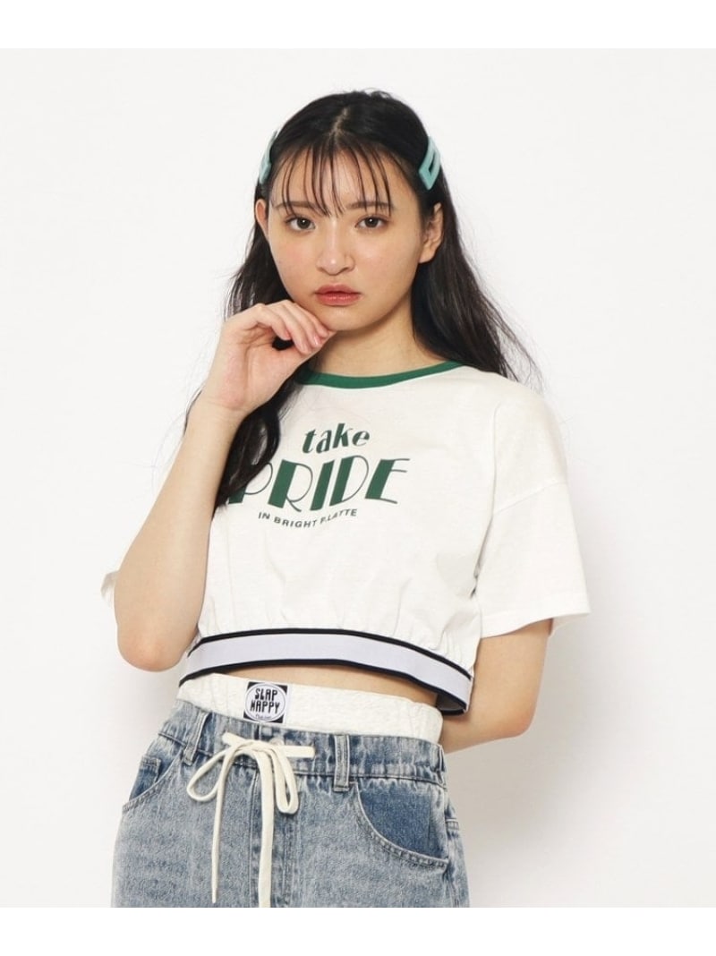 【SALE／20%OFF】PINK-latte 【ニコラ4月号掲載 池端杏慈*トレンド部コラボ】短丈リンガーTシャツ ピンク ラテ トップス カットソー・Tシャツ ホワイト ピンク【RBA_E】