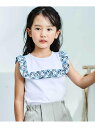 BeBe 【お揃い】復刻アーカイブタイル柄スクエアフリル天竺Tシャツ(90~150cm) ベベ オンライン ストア トップス カットソー・Tシャツ ホワイト【送料無料】