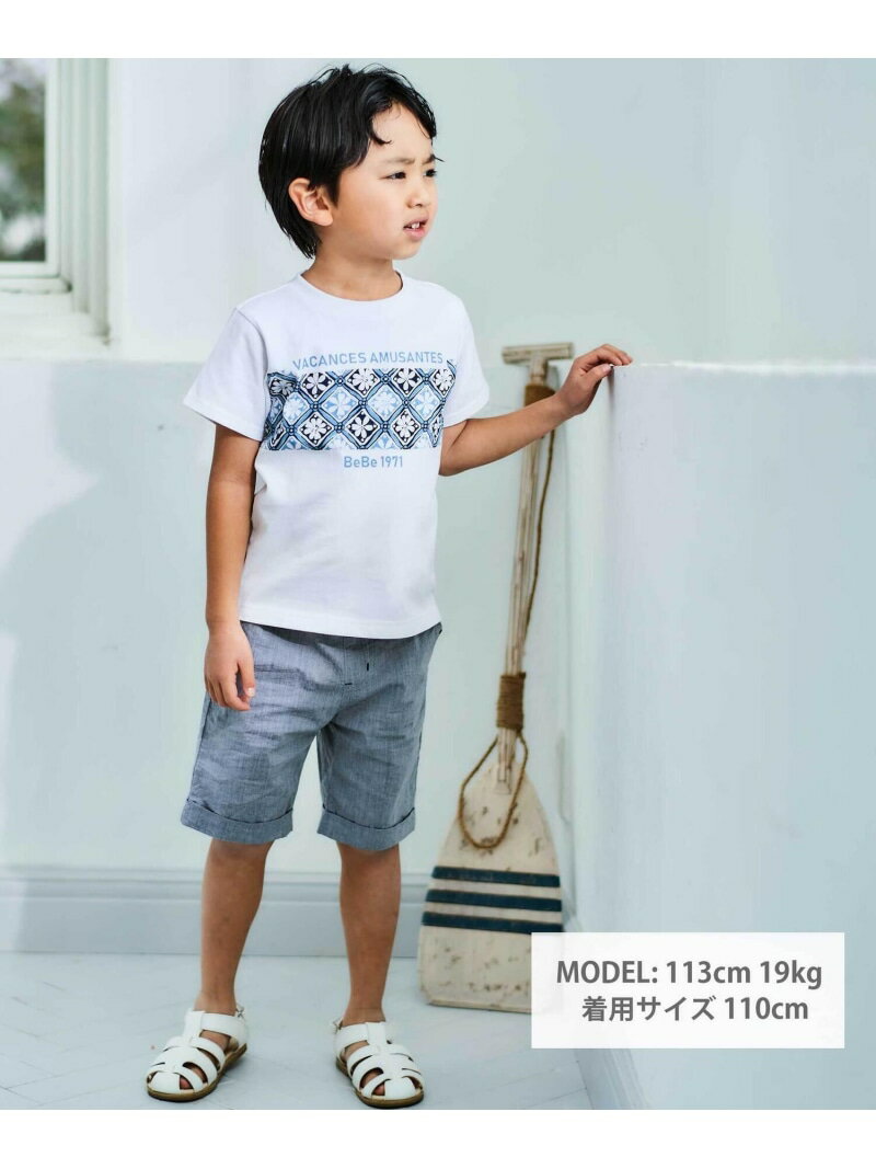 BeBe ダンガリーロールアップハーフパンツ(90~150cm) ベベ オンライン ストア パンツ その他のパンツ グレー ブルー【送料無料】