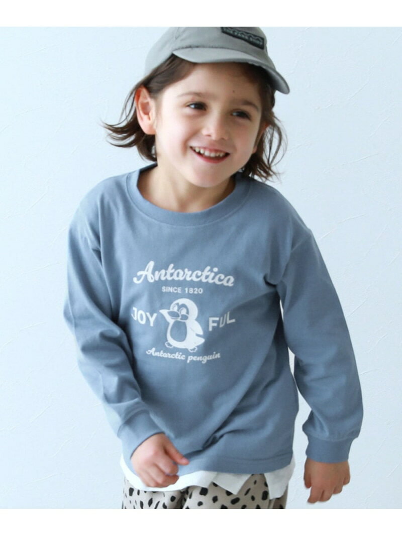 【SALE／18%OFF】devirock 綿100% デビラボ BOXシルエット プリント袖リブ 長袖Tシャツ デビロック トップス カットソー・Tシャツ グレー ピンク【RBA_E】のサムネイル