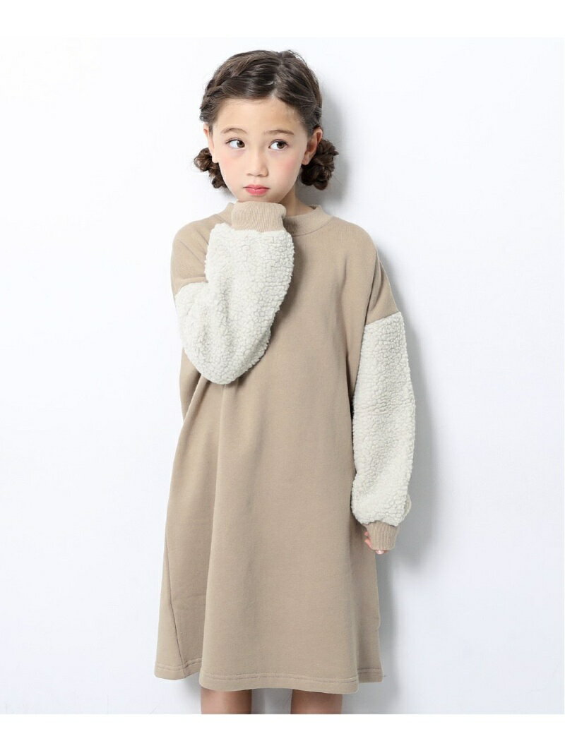 【SALE／10%OFF】devirock BIGシルエット袖ボアスウェットワンピース 長袖 長そでデビロック 子供服 キッズ デビロック ワンピース 長袖ワンピース ベージュ パープル ブルー ネイビー ブラウン【RBA_E】