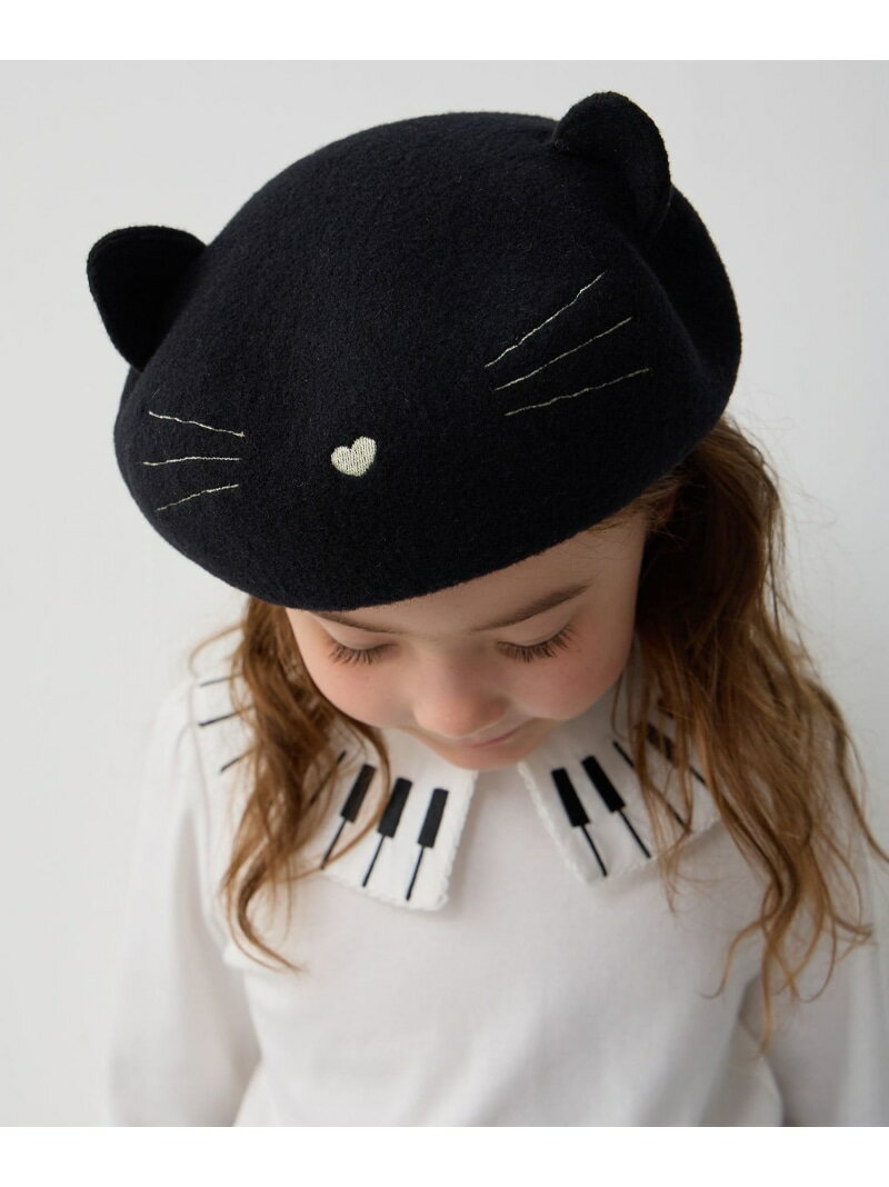 ANY KIDS ネコ耳つきベレー帽 エニィ 帽子 ハンチング・ベレー帽 ブラック