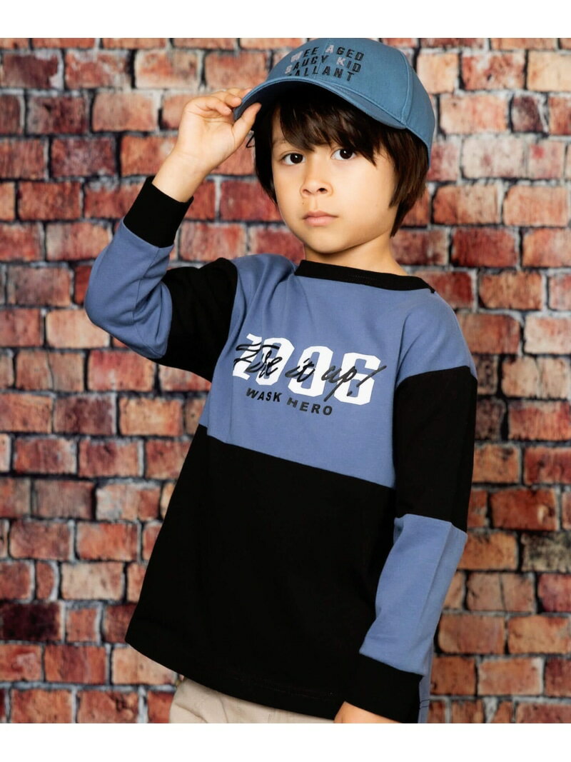 WASK 前後2WAY配色Noプリント天竺Tシャツ(100~160cm) ベベ オンライン ストア トップス カットソー・Tシャツ ブルー ネイビー【送料無料】