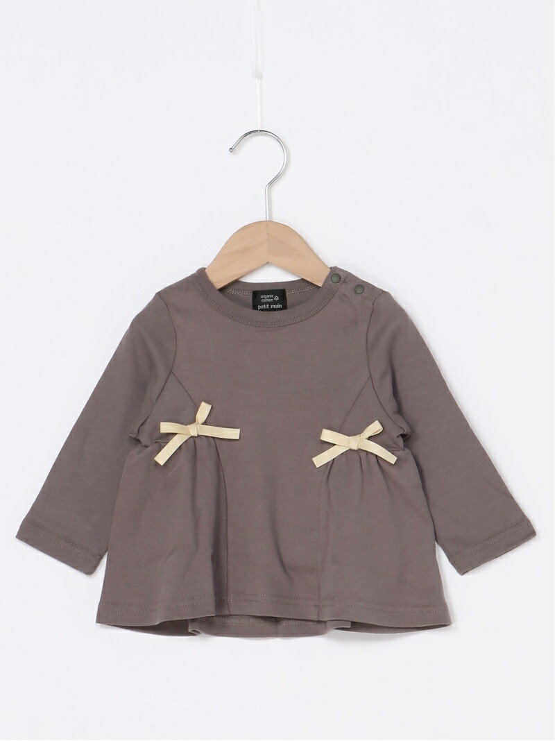 【SALE／50%OFF】petit main 【オーガニック】ウエストリボン長T ナルミヤオンライン トップス その他のトップス グレー ピンク グリーン【RBA_E】のサムネイル