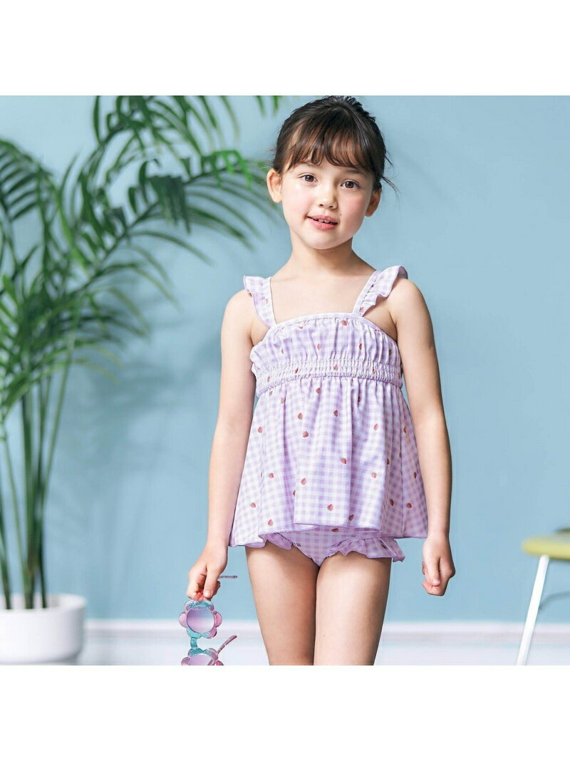 apres les cours リーフフルーツ・ギンガムチェックワンピース風セパレート水着 エフオーオンラインストア 水着・スイムグッズ その他の水着・スイムグッズ パープル イエローのサムネイル