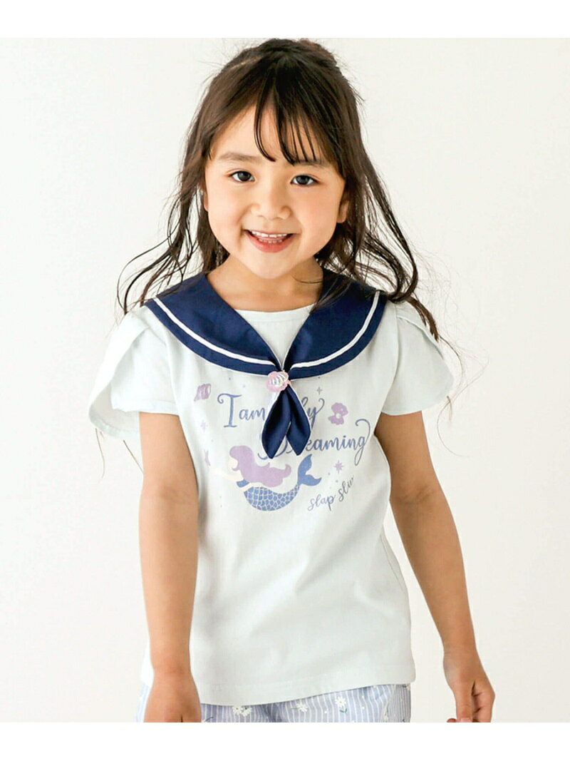 【SALE／30%OFF】SLAP SLIP 【お揃い】セーラーつけ襟グリッタープリント半袖Tシャツ(80~130cm) ベベ オンライン ストア トップス カットソー・Tシャツ ブルー イエロー【RBA_E】のサムネイル
