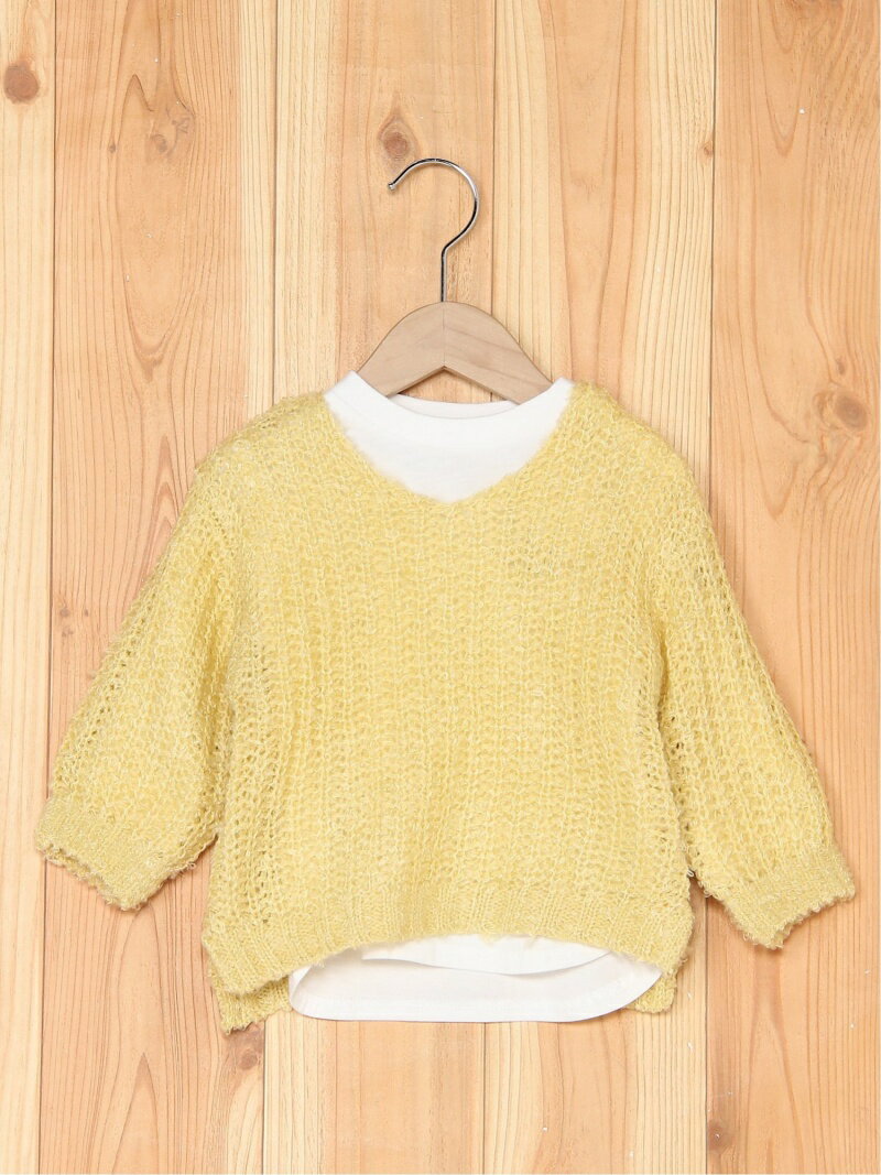 【SALE／60%OFF】petit main ざっくりカラーニット×ロゴTセット★ ナルミヤオンライン トップス その他のトップス イエロー ブルー【RBA_E】のサムネイル