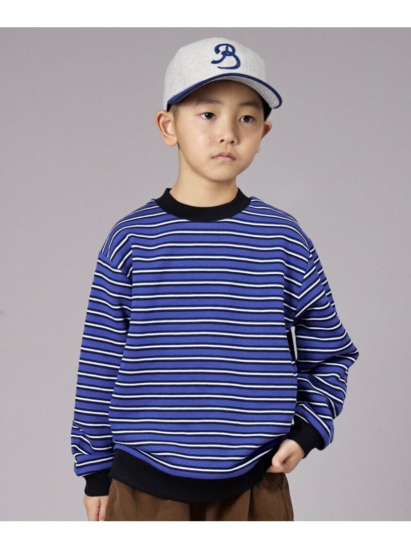 PAIRMANON STREET 【PAIRMANON STREET】裏毛 プリント ボーダー トレーナー トップス 裏パイル ペアマノン トップス スウェット・トレーナー グレー パープル レッド ブラックのサムネイル