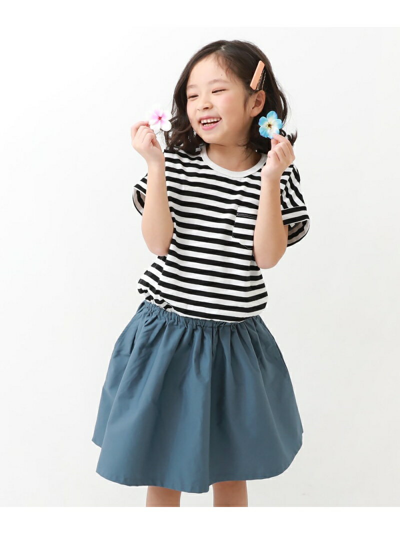 devirock 半袖ドッキングワンピース ベビー ワンピースデビロック 子供服 キッズ デビロック ワンピース 半袖ワンピース ブルー ピンク ベージュ