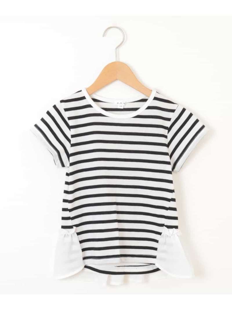 【SALE／60%OFF】a.v.v [140-150]裾フリルボーダーカットソー アー・ヴェ・ヴェ トップス カットソー・Tシャツ ピンク ブラック【RBA_E】のサムネイル