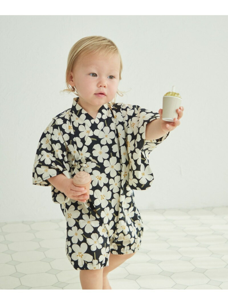 pairmanon 【リンクコーデ】【ベビー】甚平 ロンパース ペアマノン 着物・浴衣・和装小物 浴衣 ブラック ブルー カーキグリーン ピンクのサムネイル