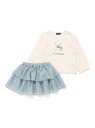 BeBe Lapinプリント長袖Tシャツ+インナーパンツ付きフリルスカート 2点セット(80~100cm) ベベ オンライン ストア 福袋・ギフト・その他 ギフトセット グリーン ピンク【送料無料】