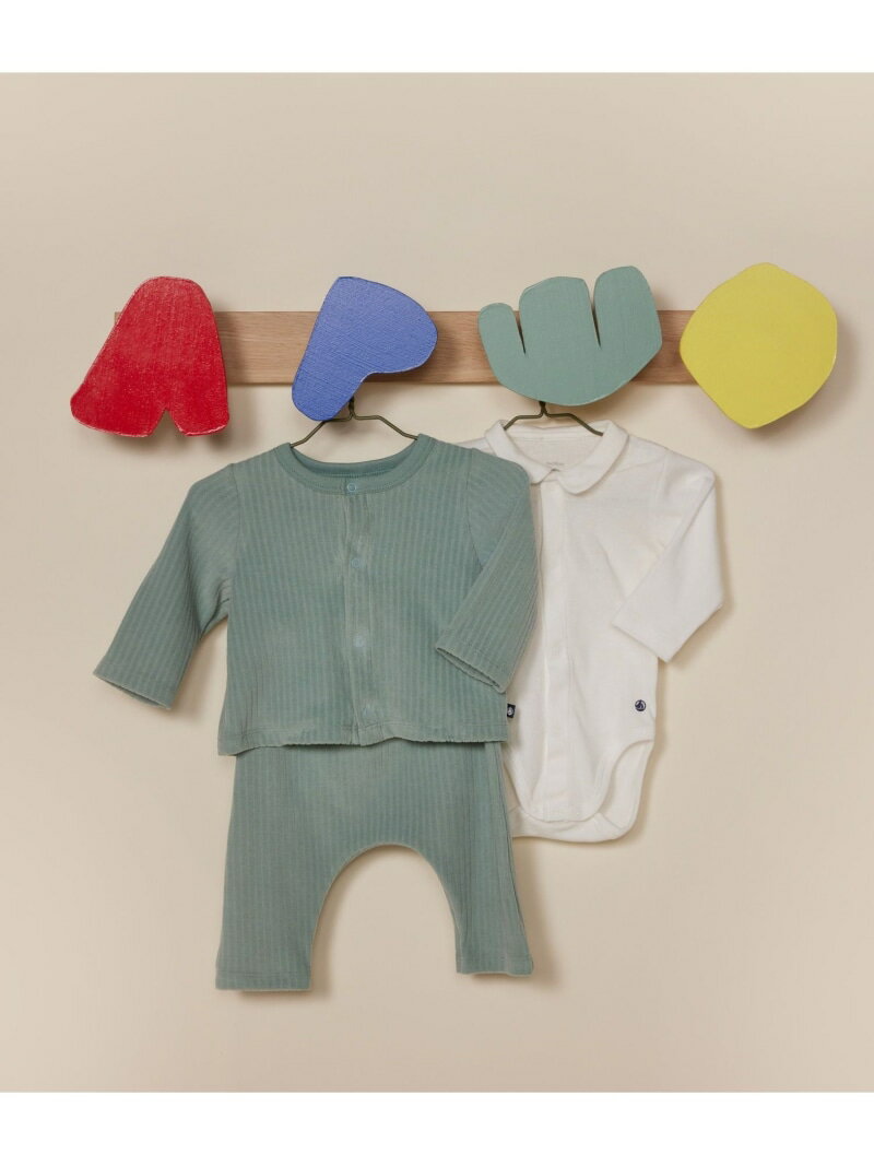 【SALE／30%OFF】PETIT BATEAU ベロア3点セット プチバトー マタニティウェア・ベビー用品 ロンパース・カバーオール グリーン【RBA_E】【送料無料】