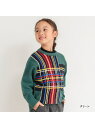 branshes 【洗濯機で洗える】タータンチェック柄ウォッシャブルニット ブランシェス トップス ニット グリーン ホワイト