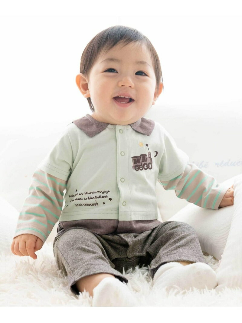 【SALE／20%OFF】fillot de bebe reduction 【お揃い】ボーダー袖切り替え長袖カバーオール(70~80cm) ..