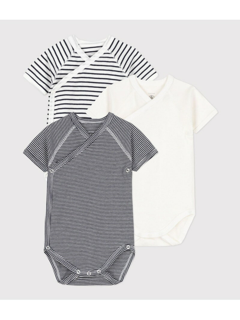 PETIT BATEAU マリニエール半袖あわせボディ3枚組 プチバトー マタニティウェア・ベビー用品 ベビー肌着・新生児服【送料無料】