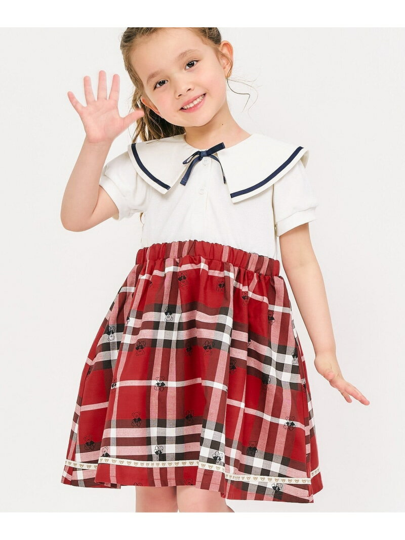 【SALE／54%OFF】apres les cours tiny bearセーラー衿ドッキングワンピース エフオーオンラインストア ワンピース・ドレス ワンピース ブルー ホワイト【RBA_E】のサムネイル