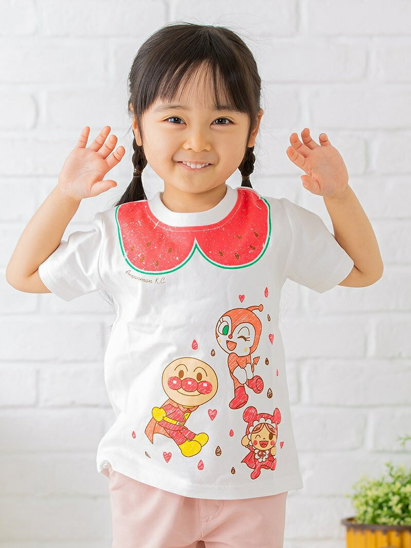 【SALE／30%OFF】ANPANMAN KIDS COLLECTION APKC/(K)スイカ襟Tシャツ アンパンマンキッズコレクション トップス その他のトップス ホワイト グリーン【RBA_E】