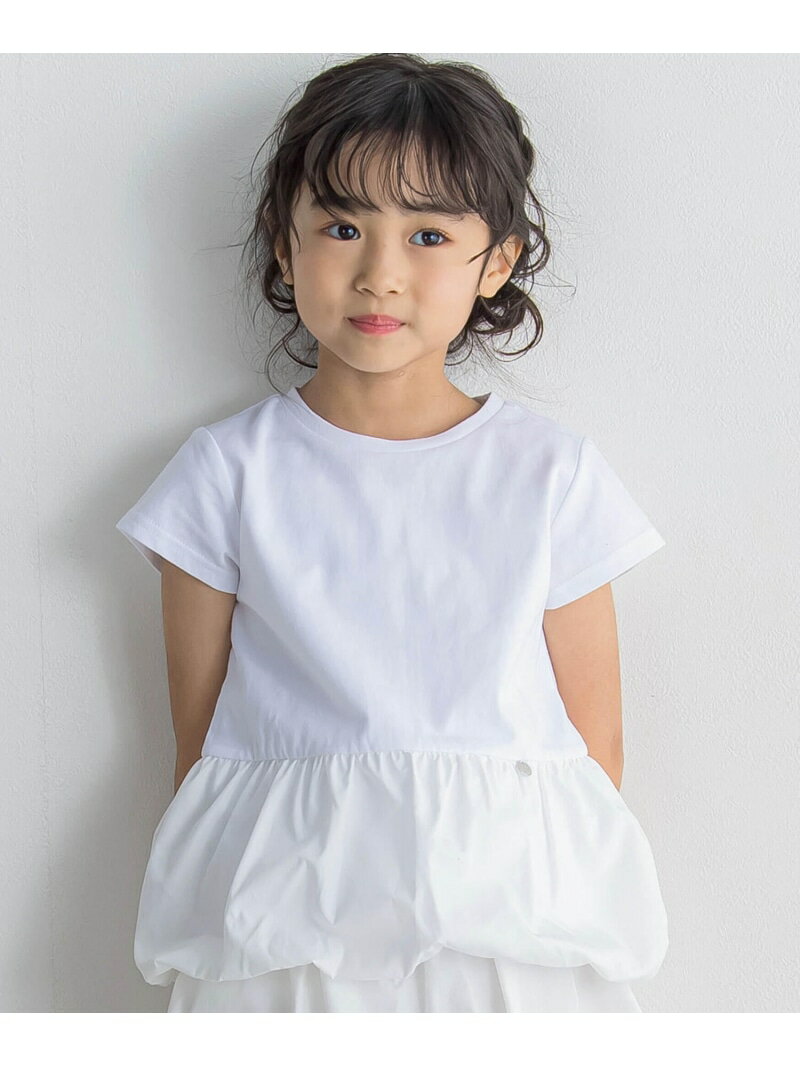 【SALE／20%OFF】BeBe Petits Pois Vert タフタ切り替えバルーンTシャツ(95~150cm) ベベ オンライン ストア トップス カットソー・Tシャツ ホワイト ネイビー【RBA_E】【送料無料】 1