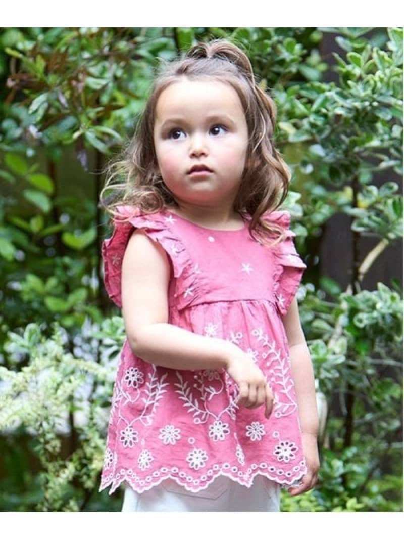 【SALE／50%OFF】petit main 【リンク】インド綿オーバーレースチュニック(キッズ) ナルミヤオンライン ワンピース・ドレス チュニック ベージュ ピンク【RBA_E】のサムネイル