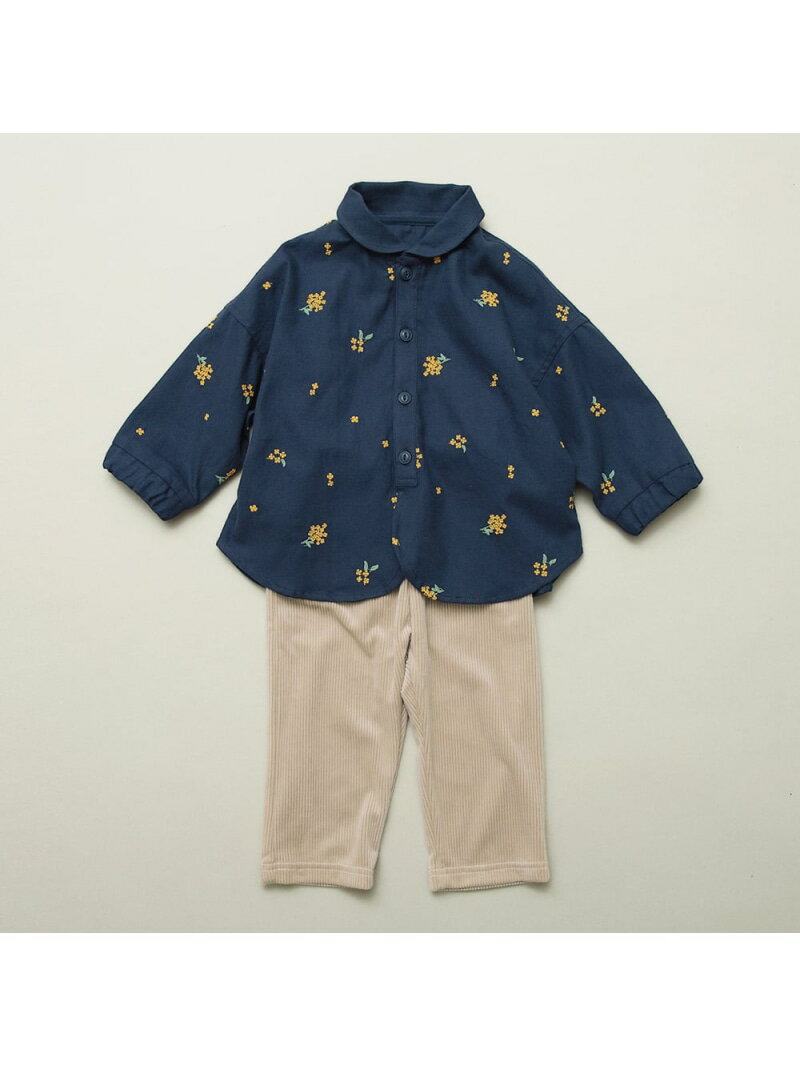 branshes 【おそろい】きんもくせい刺繍トップス&ボトムスセット ブランシェス マタニティウェア・ベビー用品 その他のベビーグッズ ホワイト ネイビー【送料無料】
