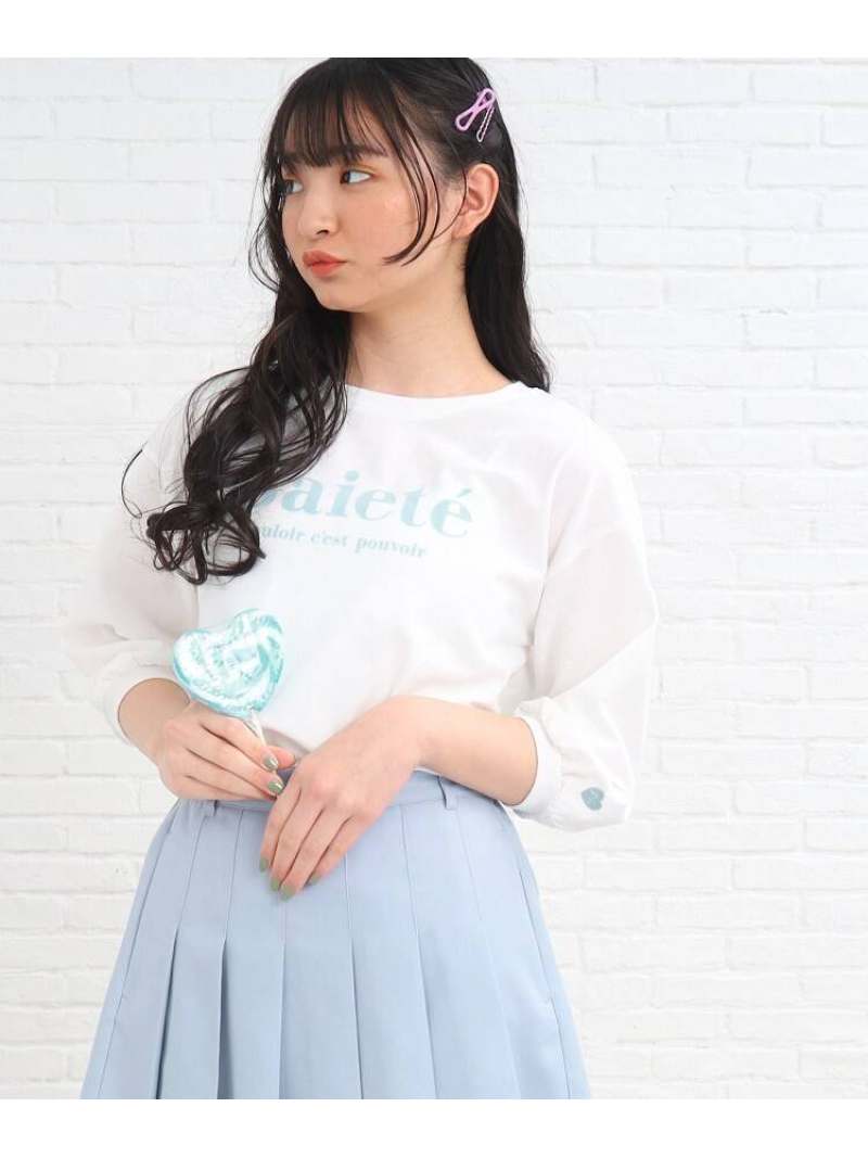 【SALE／30%OFF】PINK-latte 季節の変わりめにぴったり♪袖ぽわガーリー五分袖Tシャツ ピンク ラテ トップス カットソー・Tシャツ ホワイト ピンク【RBA_E】のサムネイル