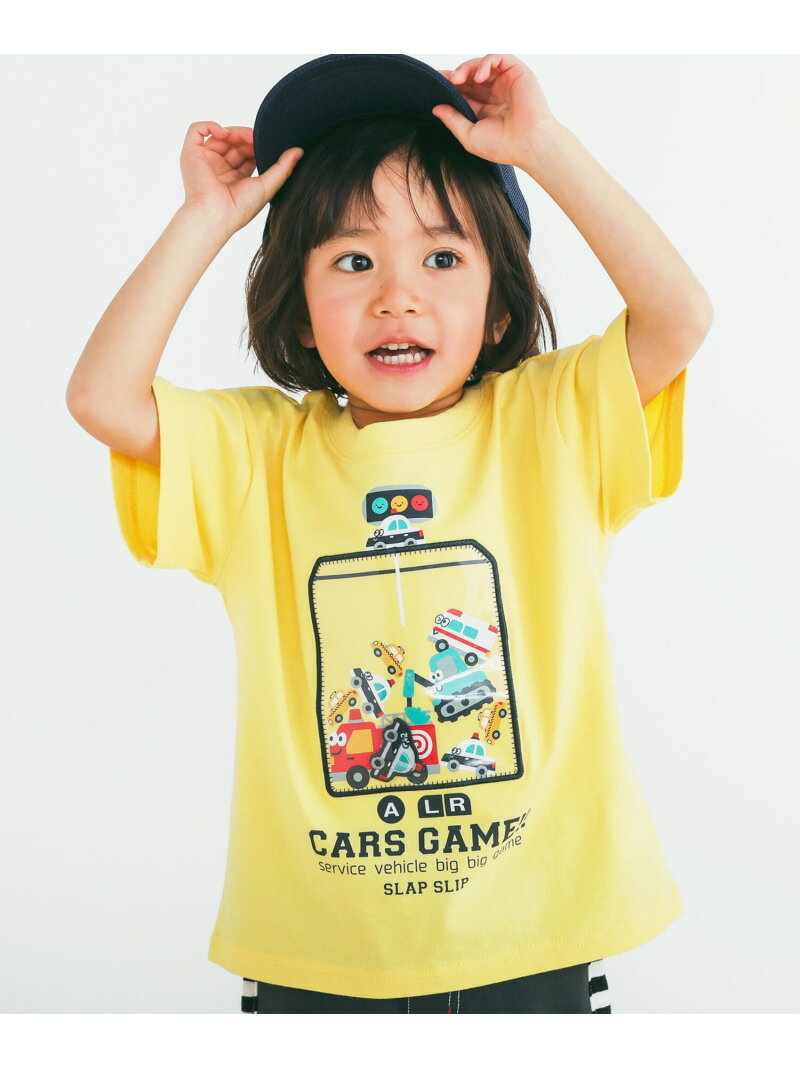 【SALE／7%OFF】SLAP SLIP はたらくくるまクレーンゲーム半袖Tシャツ 80~120cm ベベ オンライン ストア トップス カットソー・Tシャツ イエロー ホワイト【RBA_E】