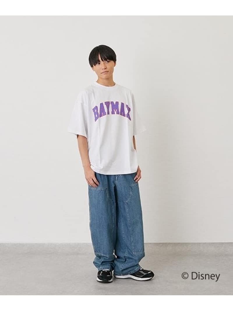 【SALE／20%OFF】GLAZOS 【DISNEY】BAYMAX_カレッジロゴ半袖Tシャツ ナルミヤオンライン トップス カットソー・Tシャツ ホワイト ネイビー【RBA_E】のサムネイル