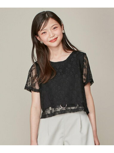 JENNI love インナードッキングレースTシャツ ジェニィオンラインショップ トップス カットソー・Tシャツ ブラック ホワイト【送料無料】 JENNI love インナードッキングレースTシャツ ジェニィオンラインショップ トップス カットソー・Tシャツ ブラック ホワイト【送料無料】
