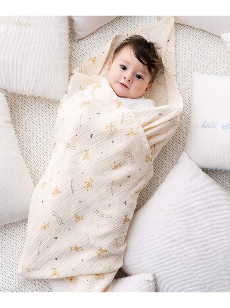 fillot de bebe reduction ガーゼクマプリントスワドル ベベ オンライン ストア マタニティウェア・ベビー用品 おくるみ ベージュ ピンク...