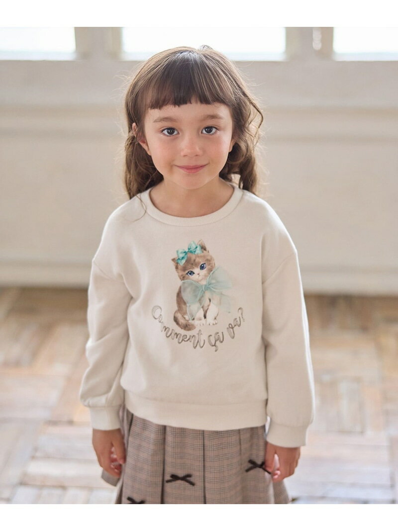 ANY KIDS ネコプリント トレーニャー エニィ トップス スウェット・トレーナー ベージュ ネイビー グリ..