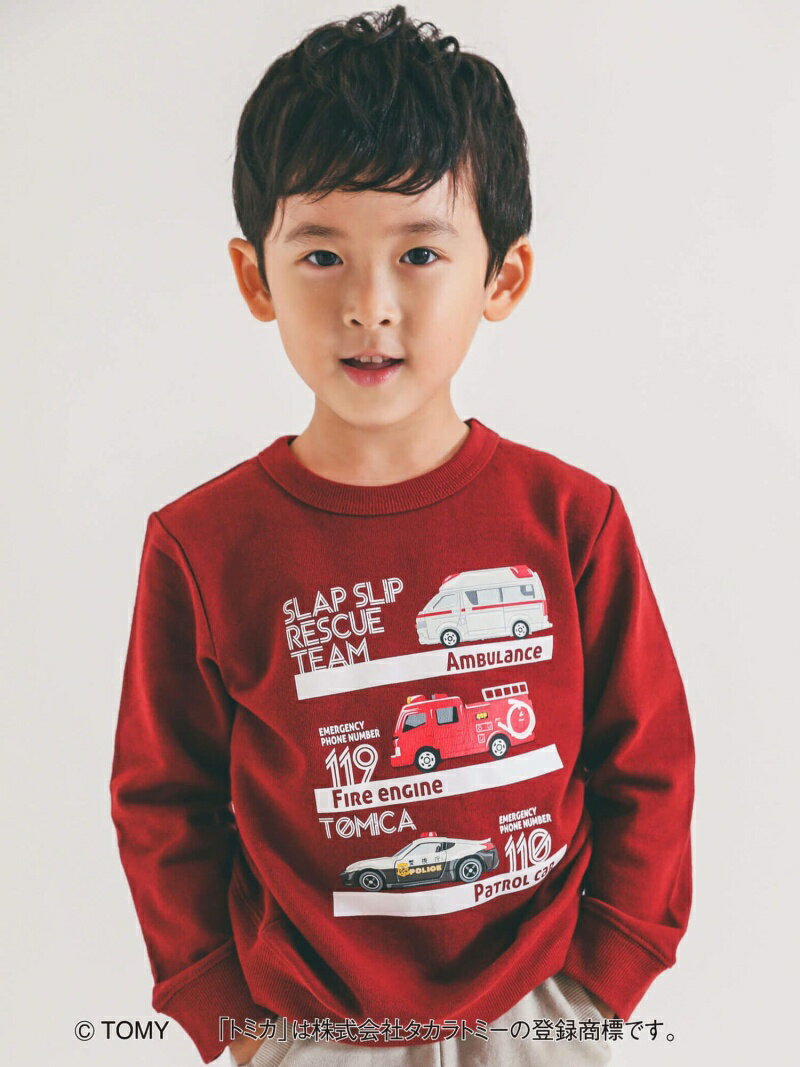 【SALE／60%OFF】SLAP SLIP 【 トミカ * SLAP SLIP コラボアイテム 】 救急車 消防車 パトカー トレーナー (80~120cm) ベベ オンライン ストア トップス スウェット・トレーナー レッド グレー【RBA_E】のサムネイル
