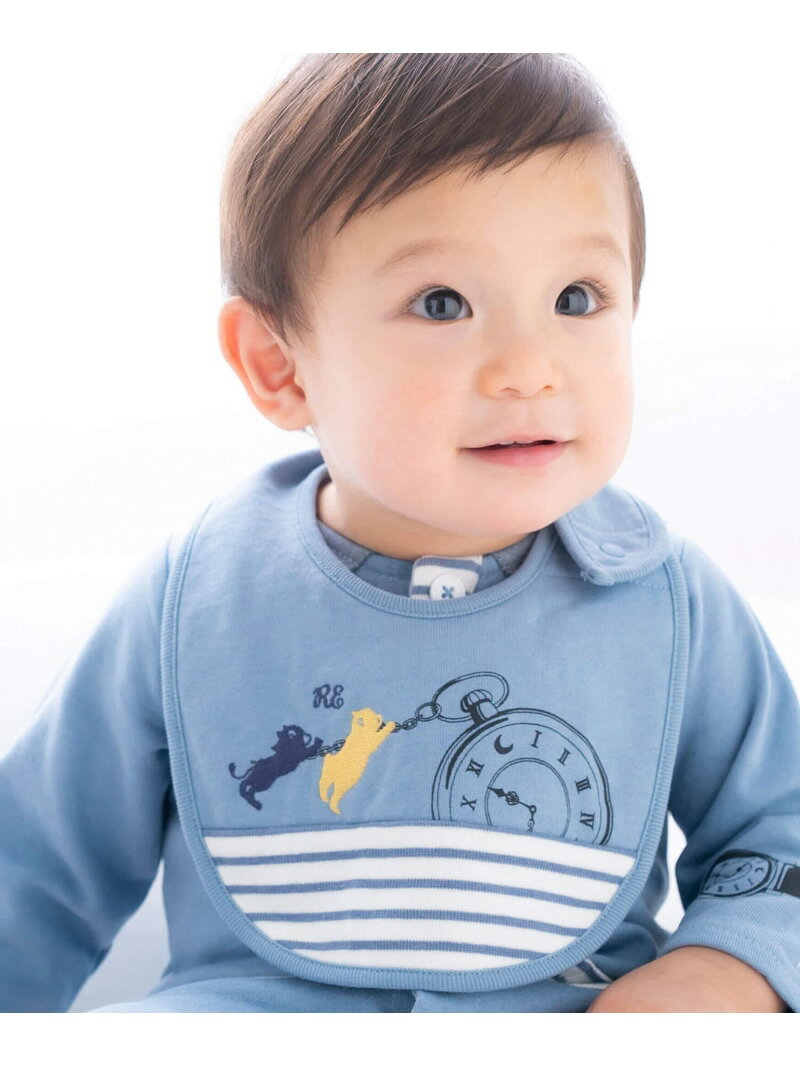 【SALE/50%OFF】fillot de bebe reduction 時計プリントスタイ ベベ オンライン ストア マタニティウェア・ベビー用品 スタイ・よだれかけ グレー ブルー【RBA_E】