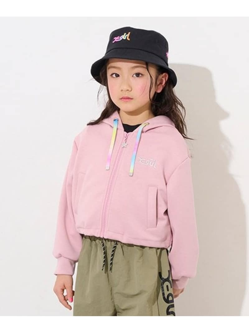 【SALE／50%OFF】X-girl Stages エンボスロゴショート丈ジップパーカー ナルミヤオンライン トップス ..