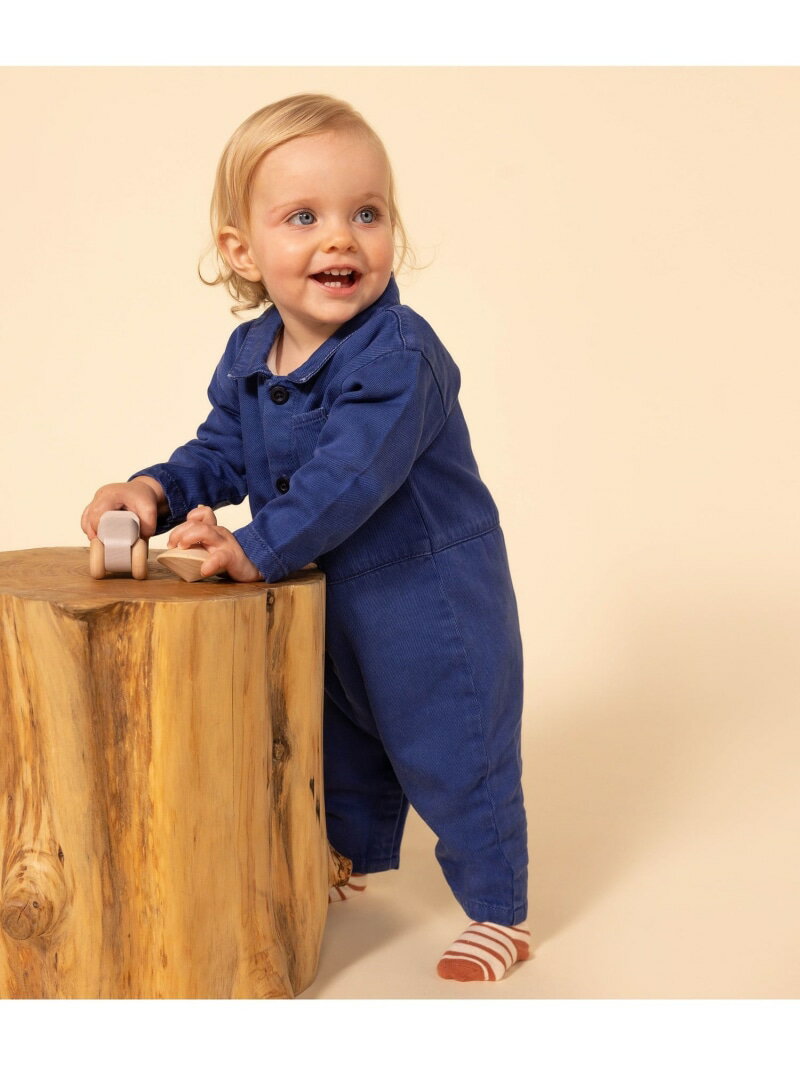 【SALE／20%OFF】PETIT BATEAU コットンカバーオール プチバトー マタニティウェア・ベビー用品 ロンパース・カバーオール ブルー【RBA_E】【送料無料】
