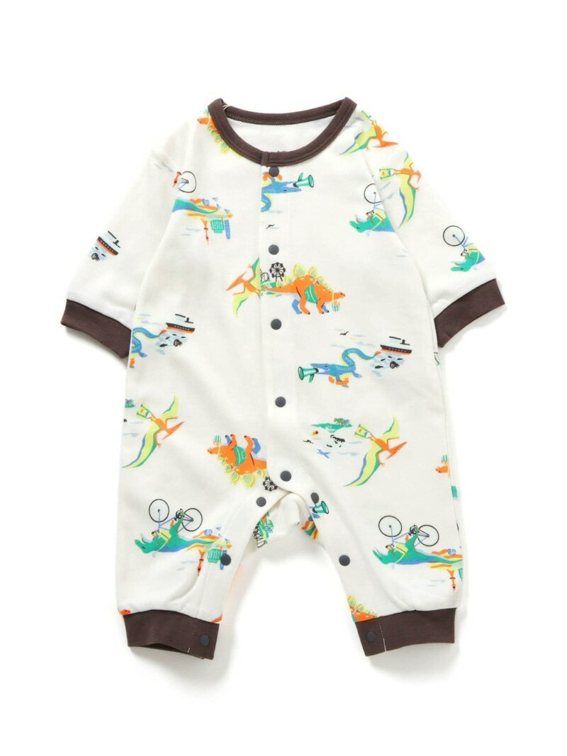 Ampersand 【リンク】恐竜柄スムースカバーオール エフオーオンラインストア マタニティウェア・ベビー用品 ロンパース・カバーオール ホワイト グリーン