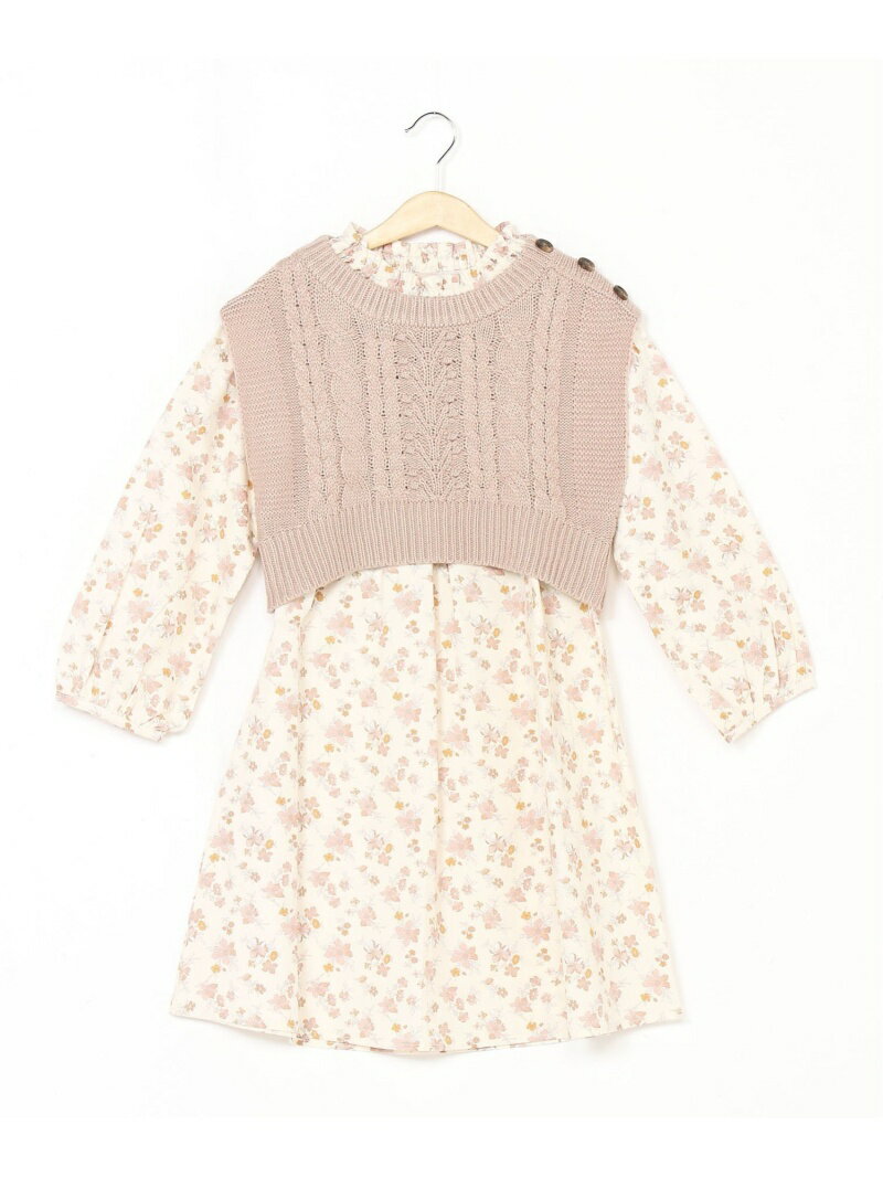 【SALE／30%OFF】petit main 【リンク】花柄ワンピースベストセット★ ナルミヤオンライン ワンピース・ドレス ワンピース ホワイト ブラック【RBA_E】のサムネイル