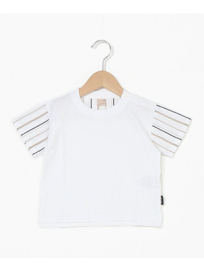 petit main 袖柄布帛半袖T ナルミヤオンライン トップス カットソー・Tシャツ ホワイト ベージュ ブルーのサムネイル