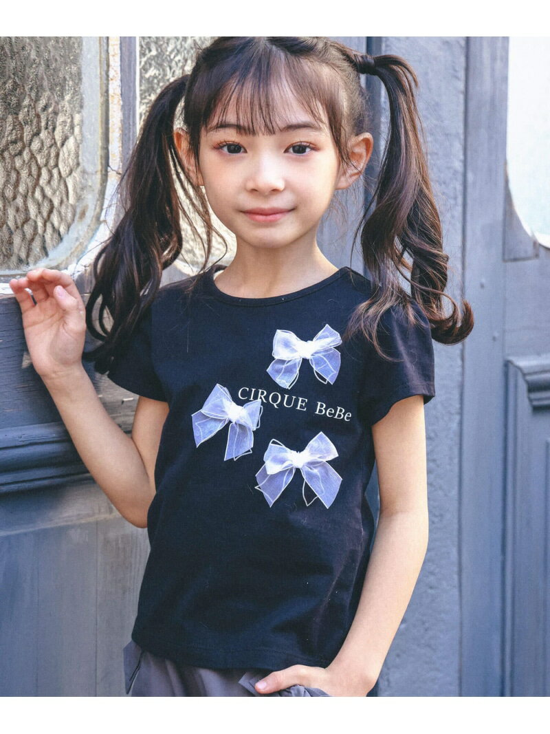 【SALE／60%OFF】BeBe オーガンジーリボンモノトーンTシャツ(90~150cm) ベベ オンライン ストア トップス カットソー・Tシャツ ブラック ホワイト【RBA_E】のサムネイル