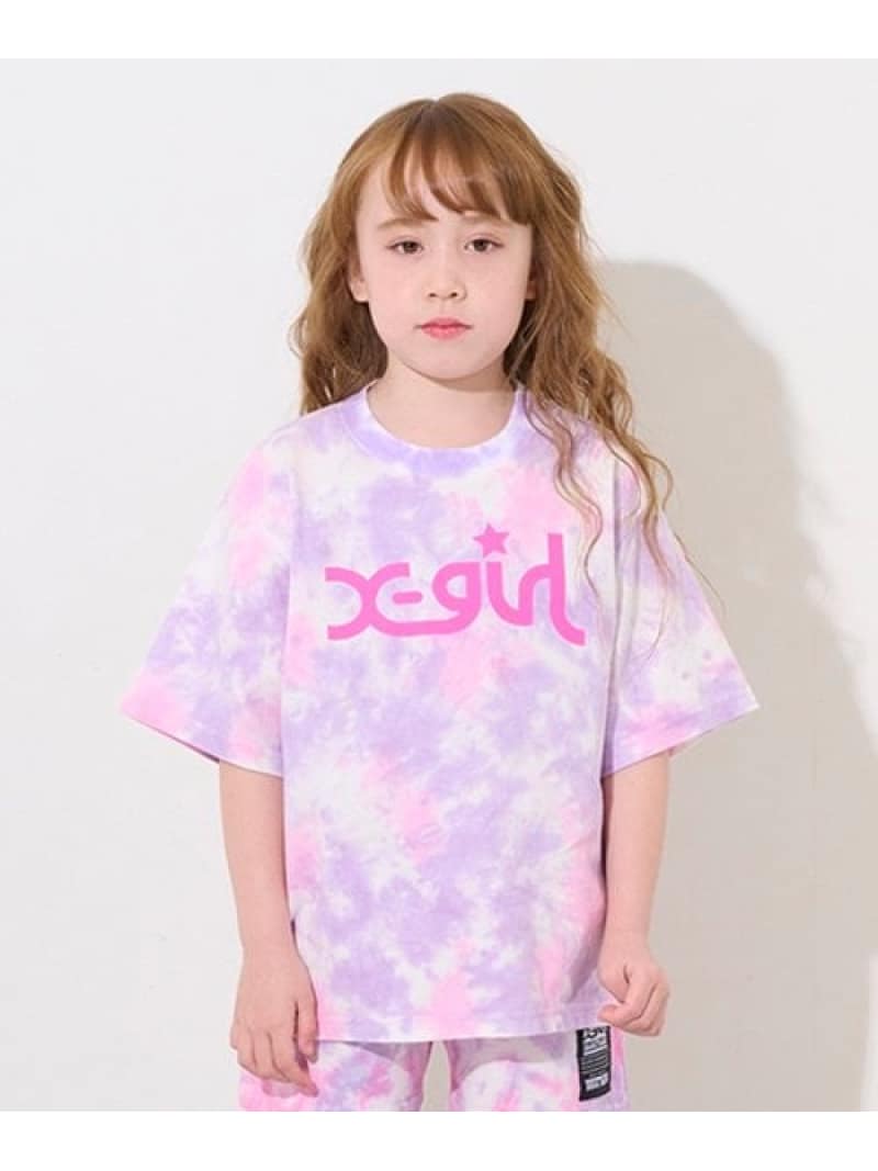 【SALE／50%OFF】X-girl Stages 【TBSドラマ フェイクマミー 着用アイテム】ロゴプリント手染めタイダイ半袖Tシャツ ナルミヤオンライン トップス カットソー・Tシャツ オレンジ ピンク【RBA_E】のサムネイル