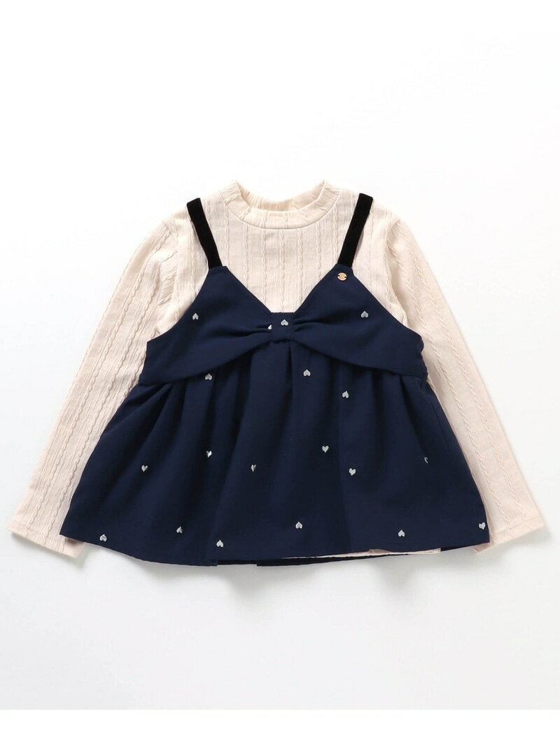 apres les cours ハート刺繍ドッキングトップス エフオーオンラインストア トップス スウェット・トレーナー ネイビー レッドのサムネイル