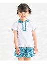 BeBe Petits Pois Vert 襟付きTシャツ+ショートパンツ花柄セットアップ(95~150cm) ベベ オンライン ストア 福袋・ギフト・その他 その他 ブルー ピンク【送料無料】