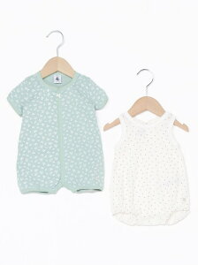 PETIT BATEAU (K)ショートロンパース2枚組 プチバトー マタニティー/ベビー ロンパース/カバーオール グリーン【送料無料】