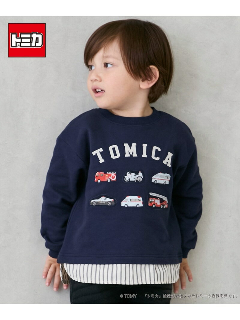 petit main 【TOMICA】裾チェックトレーナー ナルミヤオンライン トップス スウェット・トレーナー ブルー ベージュ ネイビーのサムネイル